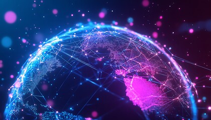 Obraz premium Abstract Digital Globe with Glowing Lines Forming Global Network