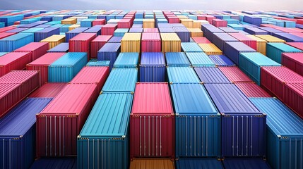 Fototapeta premium Cargo containers held up by red tape, bureaucratic trade obstacle, international shipping delay