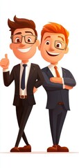 Two animated business professionals, white isolate background