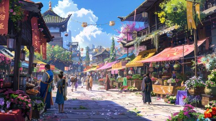 Obraz premium Vibrant Asian Market Street