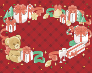 クリスマス　手描き　水彩　フレーム　背景　かわいい　コピースペース　イラスト素材