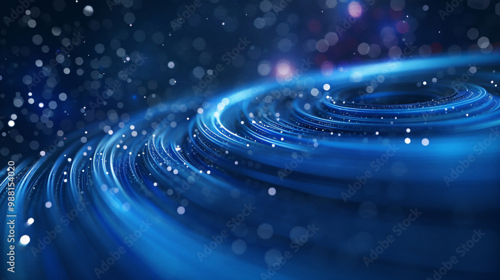 Poster a digital design showcases swirling blue lines with sparkling particles, creating a sense of motion 