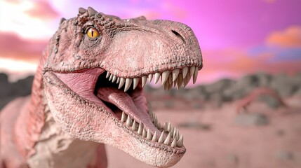 Obraz premium Close Up of a Dinosaur s Mouth with Sharp Teeth and Pink Gums