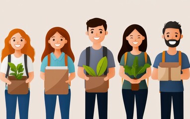 Obraz premium Group of friends with plants, smiling together