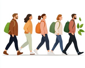 Obraz premium Group of people walking with backpacks.