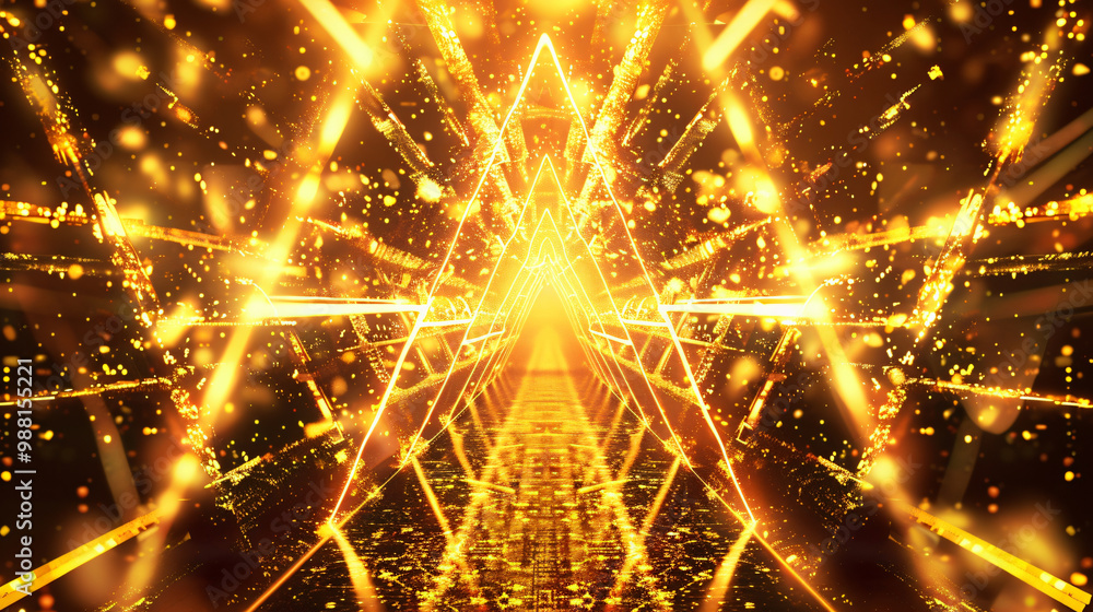 Poster a dazzling visual showcases golden rays of light piercing through a dark space, creating an energeti