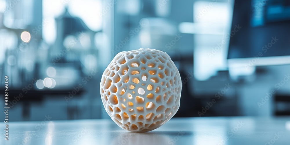 Poster 3d-printed innovation, a detailed view of a 3d-printed object set against a blurred modern tech lab,