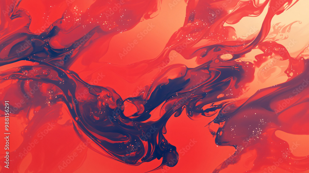 Poster abstract illustration of swirling red and blue colors resembling fluid motion, creating a vibrant an