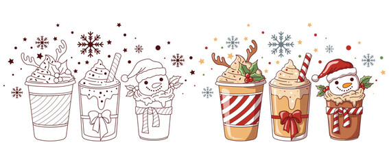 Christmas Coffee latte, Coffee Lover, Winter Christmas, vector illustration