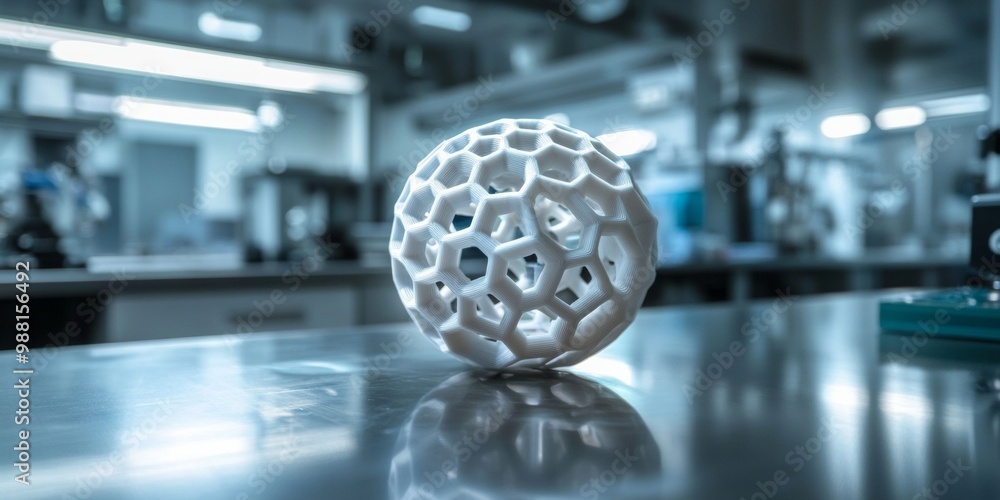 Poster 3d-printed innovation, a detailed view of a 3d-printed object set against a sleek modern tech lab, s