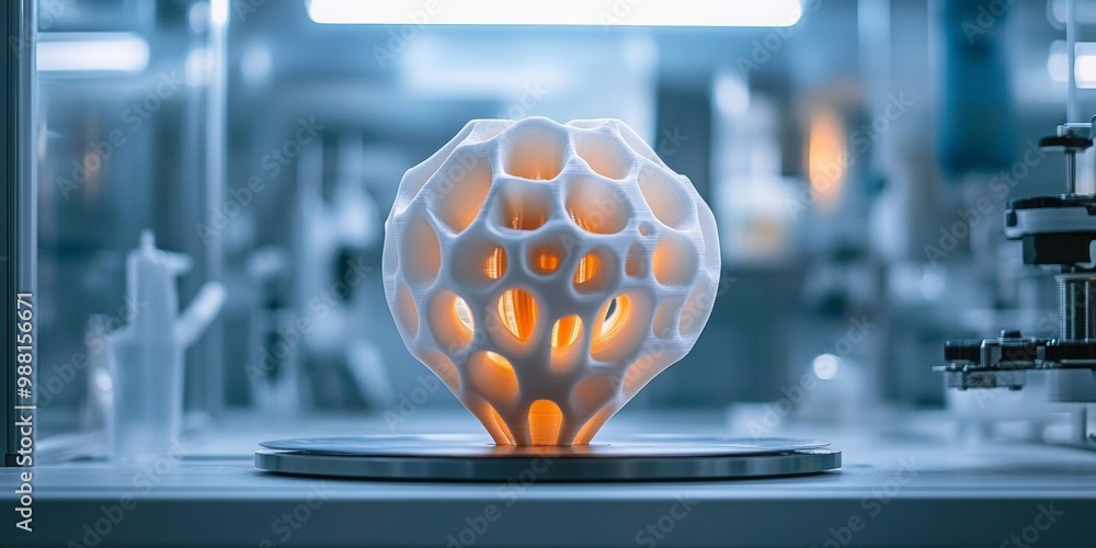 Poster 3d-printed innovation in a modern tech lab, showcasing intricate design and advanced technology in a