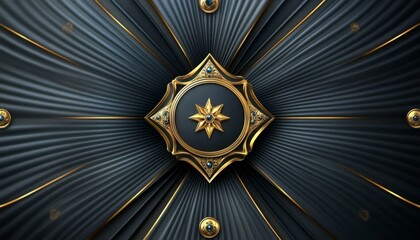 Ornate Golden Emblem with a Star and Blue Gems on a Black Textured Background
