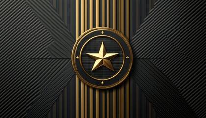 Golden Star Badge on Black Striped Background