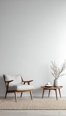 empty interior 3d style design armchair wall scandinavian interior minimalist illustration  interior room scandinavian decoration wall mock up living home design wooden modern background template