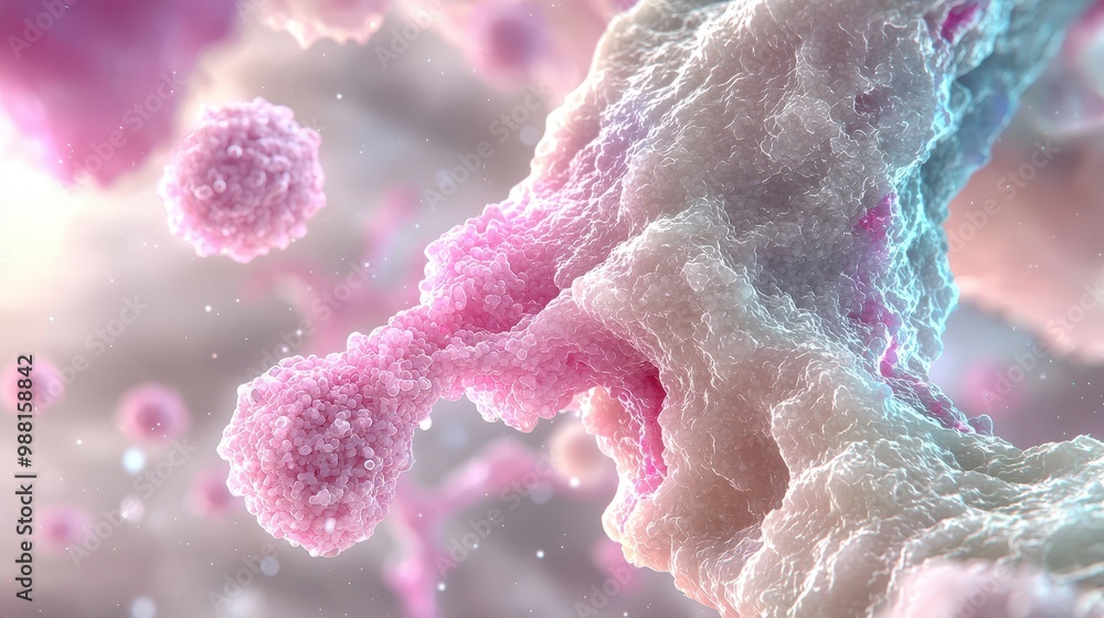 Poster microscopic view of cells d rendering abstract science background