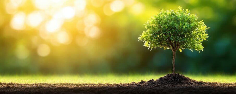 Lone tree on green grass under sunlight. - Powered by Adobe