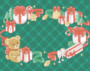 クリスマス　手描き　水彩　フレーム　背景　かわいい　コピースペース　イラスト素材
