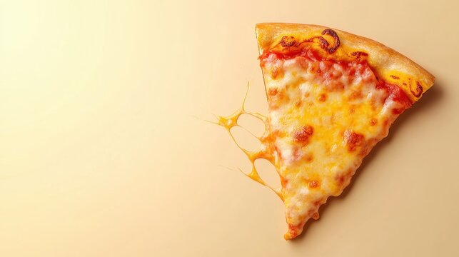 Delicious Cheesy Pizza Slice on Beige Background