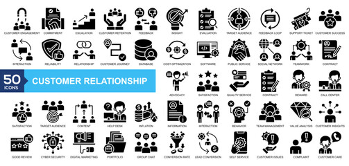  Customer Relationship icon collection Glyph Style