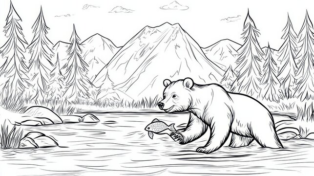 Bear Fishing in the Mountain River