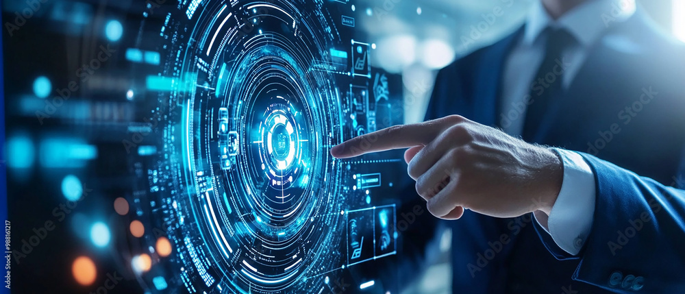Poster businessmen utilize ai-powered communication tools for analyzing customer feedback improving service