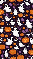 Naklejka premium style witches ghosts ed pumpkins pink dark creepy orange background halloween cartoon halloween night tree pumpkin bat illustration autumn moon holiday horror skittish silhouette scarey design