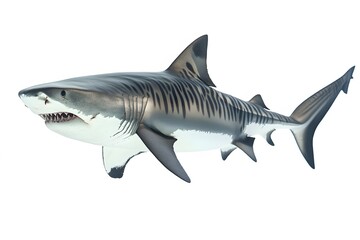 Obraz premium Tiger shark with a striped pattern, isolated on white background.