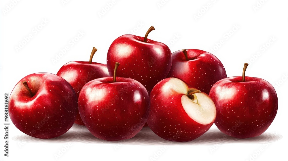 Aufkleber fresh red apples stack in minimal vector style on white background for copy space design