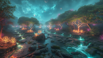 Enchanted Fantasy Landscape with Ethereal Glow