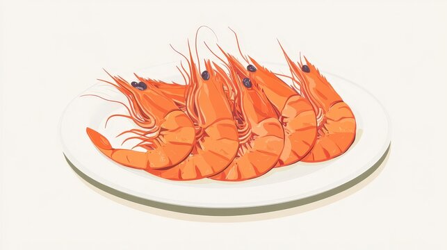 recommend clip art: Minimalistic Vector Illustration of Grilled Shrimp on a Plate with Soft Pastel Tones