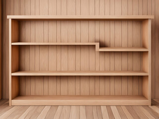 blank wooden bookshelf interior background.