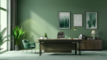 Modern Office Interior Design with Green Walls