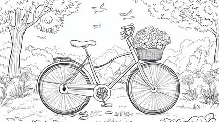 A Bicycle With Flowers in the Basket Parked in a Forest
