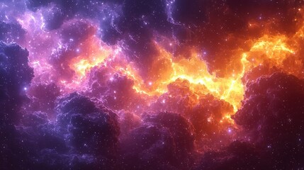 Naklejka premium Cosmic Nebula with Stars and Glowing Clouds