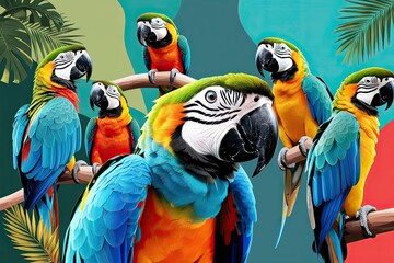 Naklejka premium Brilliant Tales of a Colorful Parrot in the Tropics - Abstract Animal Artwork and Graphic Design