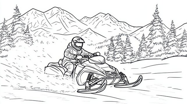 Snowmobile Adventure Through Snowy Mountains