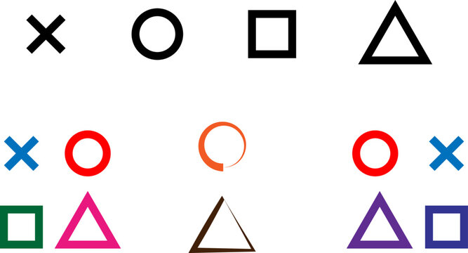 Play station glitch simple theme gamepad controller circle, cross, triangle and square. Game panel console button illustration.