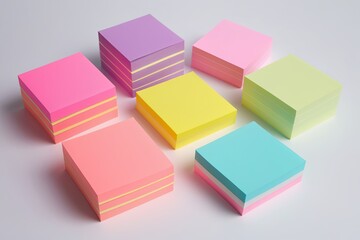 Vibrant Assortment of Four Pastel Sticky Note Pads on a White Background