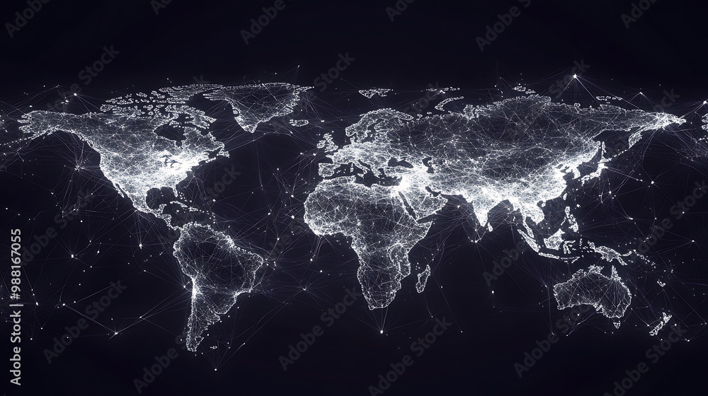 Fototapete minimalist digital world map with thin lines representing global networks
