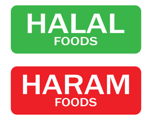 halal and haram foods label icon symbol in red and green for web and apps