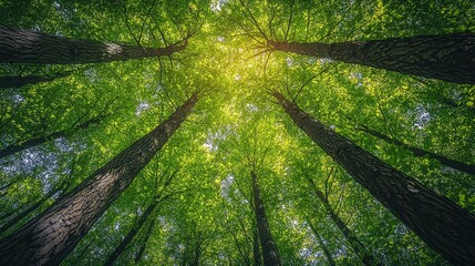 Sunlight Through Forest Canopy  Trees  Lush Green Foliage  Canopy  Branches  Natural Light  Woodland  Woods  Forest Background  Summer Nature  Green T