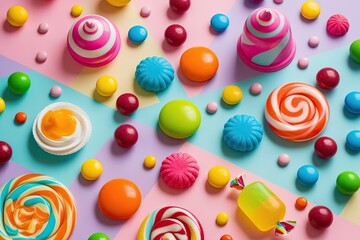 Colorful Isolated Candy Pieces on Playful Pastel Background