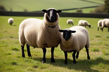 Fototapeta premium Playful Existence of Sheep in the Countryside: Vibrant and Expressive Visuals