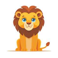 A cute cartoon lion with a big mane and bright blue eyes, sitting with a friendly smile. This adorable lion is perfect for children’s books, jungle-themed content, and fun animal illustrations.