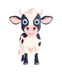 An adorable cartoon baby cow with large blue eyes and a friendly expression. This cute design is ideal for farm-related content, children's illustrations, and fun animal designs.