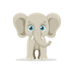 A sweet cartoon elephant with big blue eyes and large ears, standing in a neutral pose. The design is clean, cute, and perfect for children’s content, playful projects, or educational materials