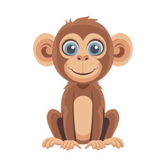 Fototapeta premium A cute cartoon monkey illustration with big blue eyes, a wide smile, and a playful personality. The friendly design and colorful style are perfect for children’s books, fun projects