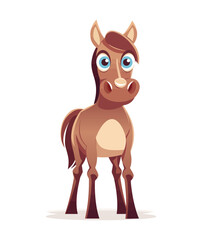 A cute cartoon horse illustration with large blue eyes and a friendly expression. The design is playful and colorful, making it suitable for children’s projects, educational material