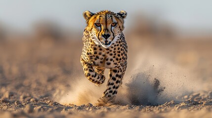 Cheetah Running Fast in Desert Dust