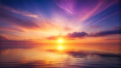 Obraz premium Stunning sunset over calm water with vibrant colors for tranquil nature scenes 